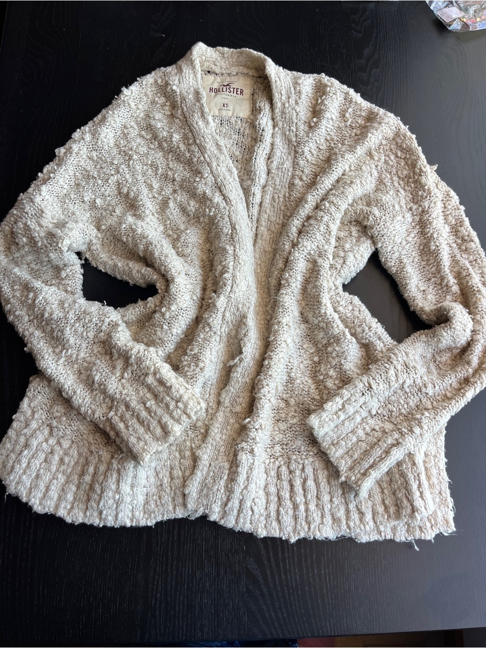Hollister Womens XS Cream Textured Knit Open Front Cardigan Sweater 58% Cotton